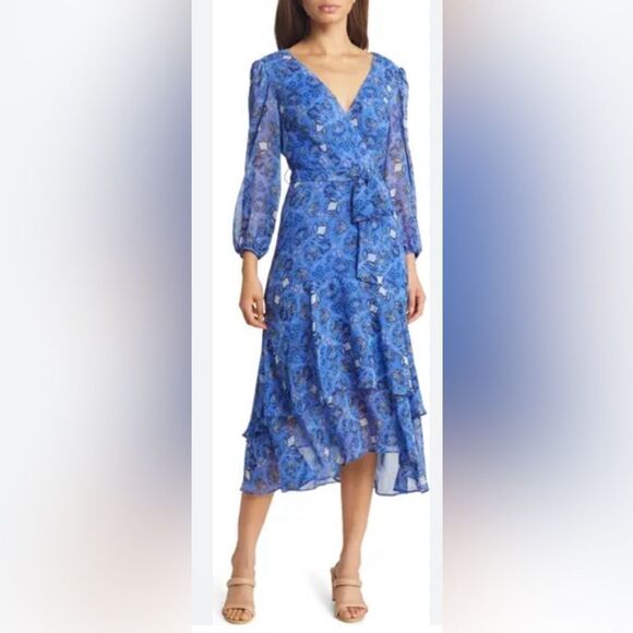Eliza J Floral Long Sleeve Chiffon Midi Dress - Picture 2 of 7